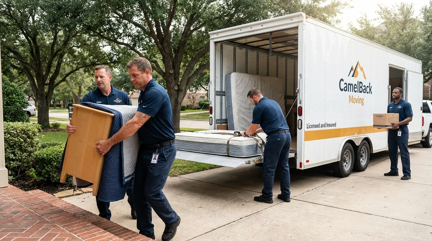 Crew loading residential truck for cross-state move from Danville, OH