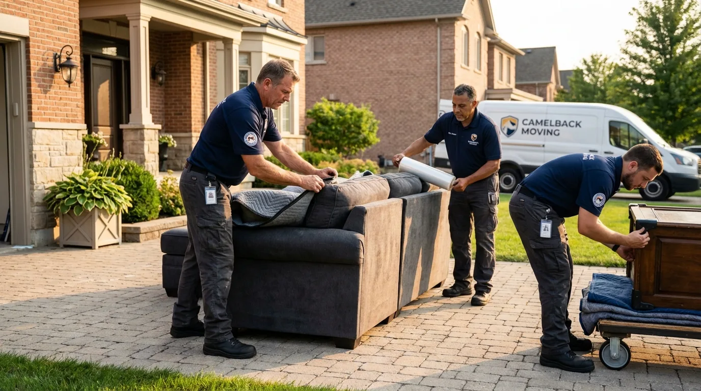 Large estate moving crew wrapping furniture in Danville, OH